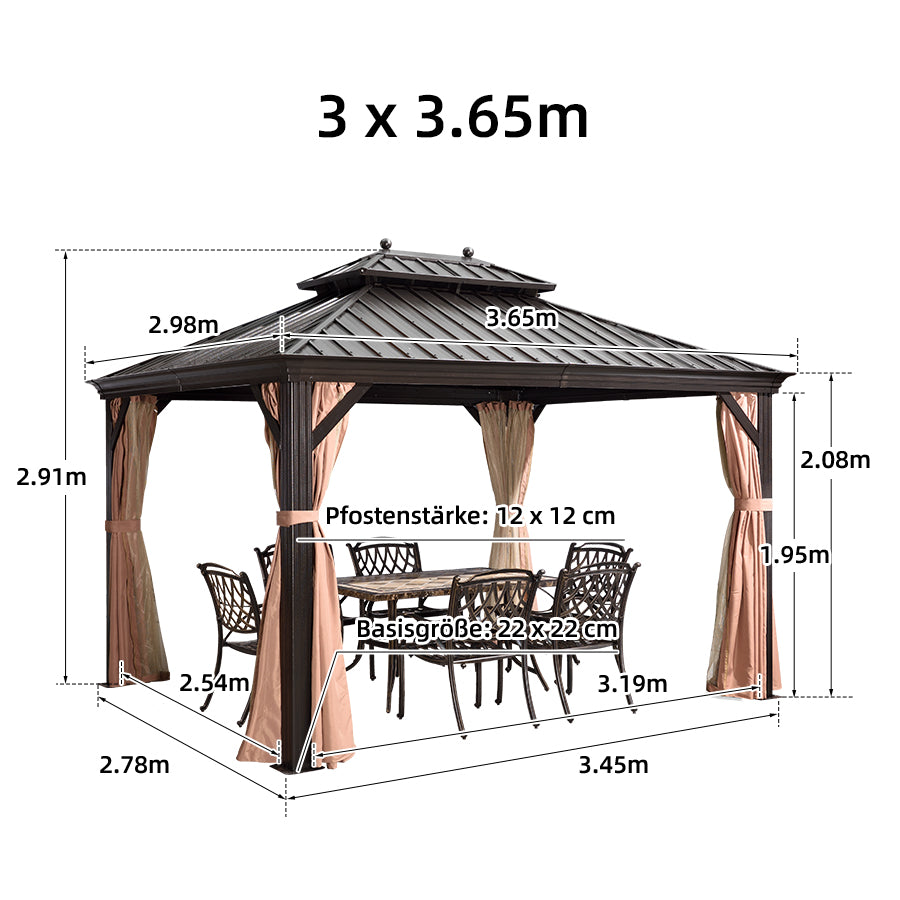 PURPLE LEAF Hardtop Prieel Frame Aluminium Gegalvaniseerd Stalen Dak Zonwering Partytent met Gordijn en Klamboe