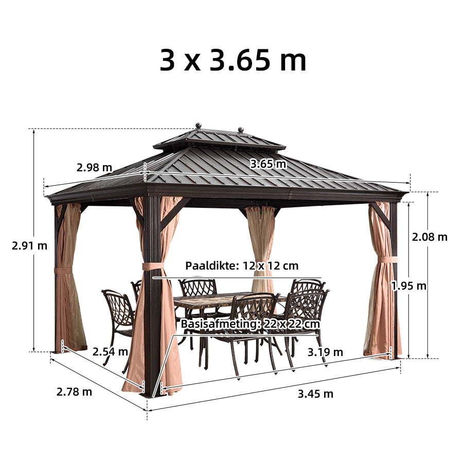 PURPLE LEAF Luxe Hardtop Paviljoen Bronzen Frame Dubbel Dak Tuin Warmwitte Verlichting