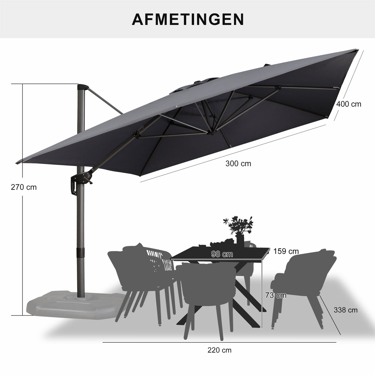 PURPLE LEAF Parasols Grote Vierkante en Rechthoekige Zweefparasols voor Terras en Tuin