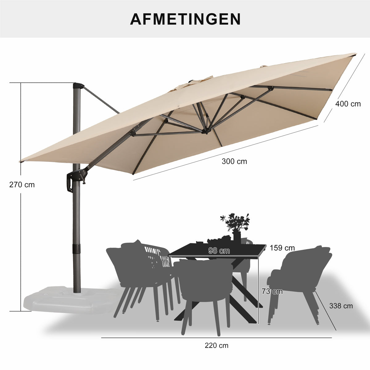 PURPLE LEAF Parasols Grote Vierkante en Rechthoekige Zweefparasols voor Terras en Tuin