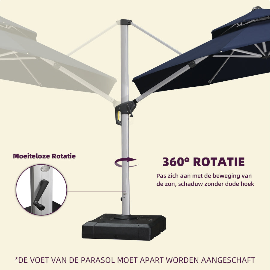 PURPLE LEAF Dubbel Top 360 Graden Rotatie 300 / 330 / 365 / 400 cm Ronde Outdoor Tuin Parasol
