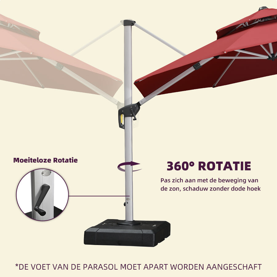 PURPLE LEAF Dubbel Top 360 Graden Rotatie 300 / 330 / 365 / 400 cm Ronde Outdoor Tuin Parasol