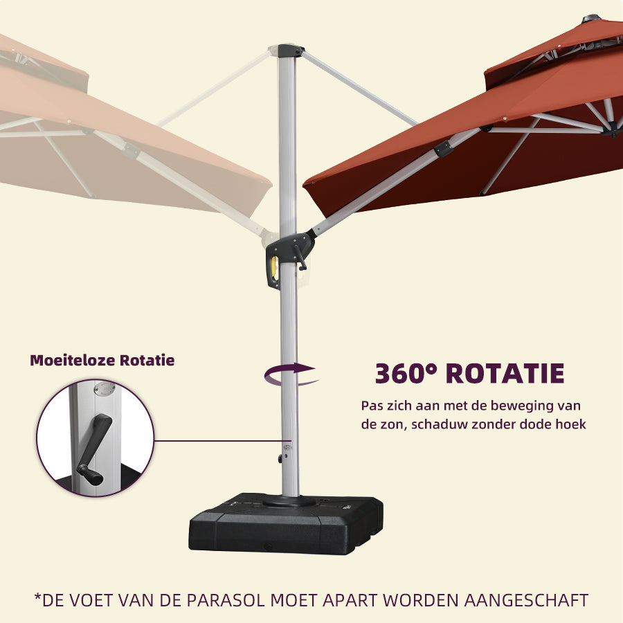 PURPLE LEAF Dubbel Top 360 Graden Rotatie 300 / 330 / 365 / 400 cm Ronde Outdoor Tuin Parasol