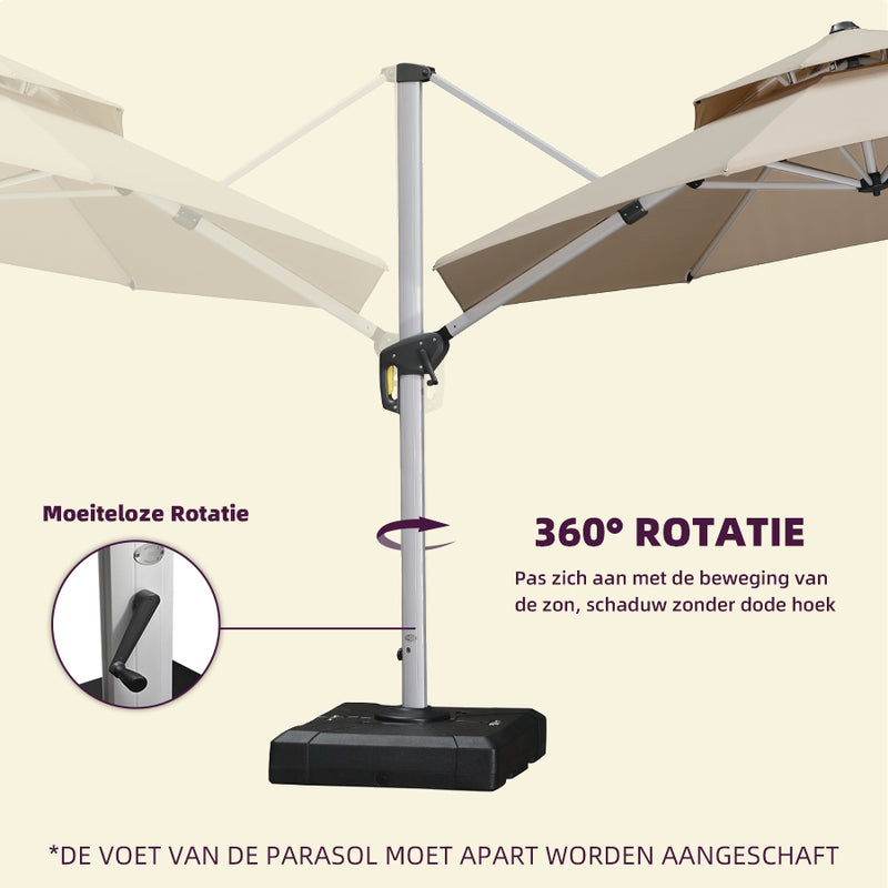 PURPLE LEAF Dubbel Top 360 Graden Rotatie 300 / 330 / 365 / 400 cm Ronde Outdoor Tuin Parasol