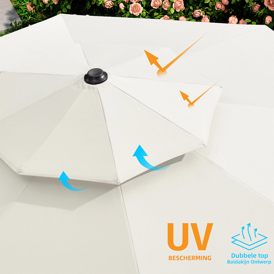 PURPLE LEAF Dubbele Top 330cm/365cm Ronde Aluminium Terrasparasol In Houtkleur