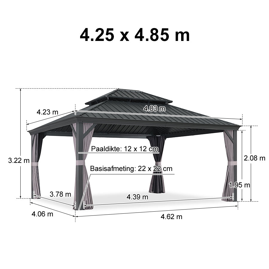 PURPLE LEAF Tuinpaviljoen Voor Achtertuin Grijs Hardtop Gegalvaniseerd Stalen Dak Luifel met Upgrade Gordijn
