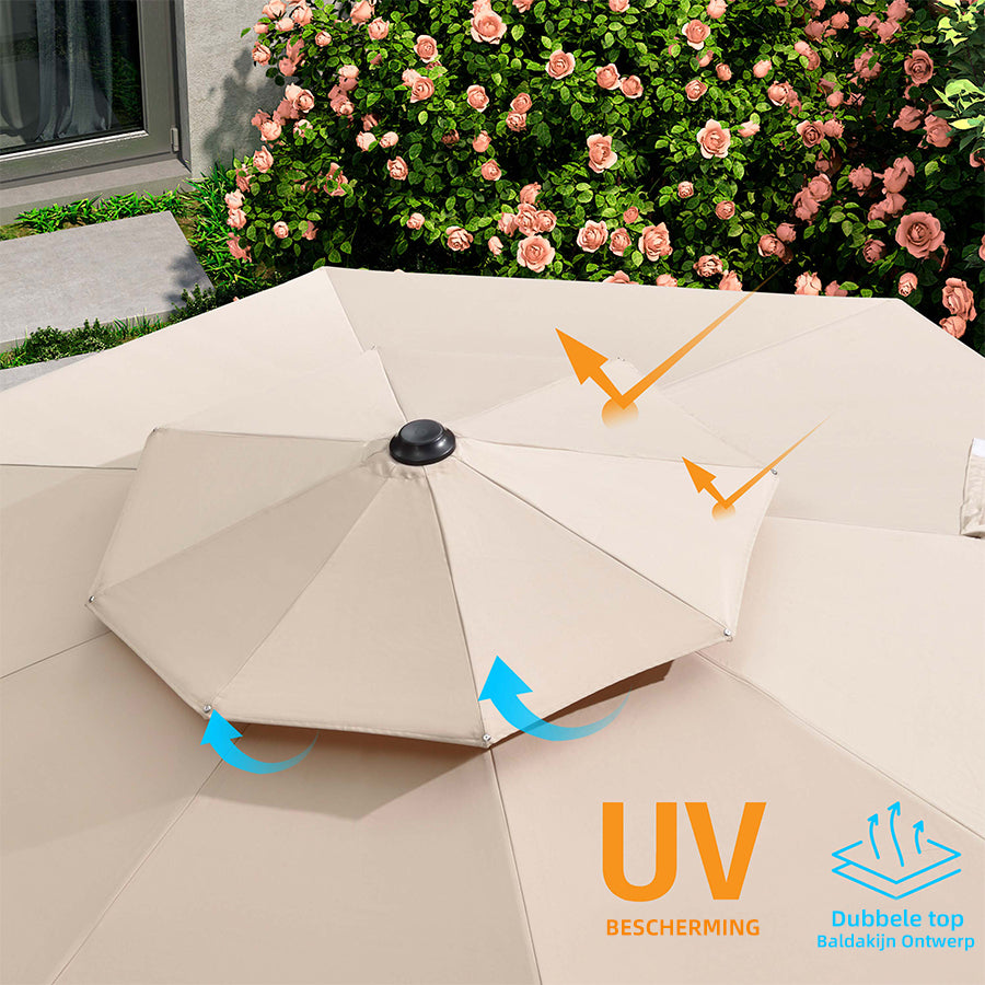 PURPLE LEAF Dubbele Top 330cm/365cm Ronde Aluminium Terrasparasol In Houtkleur