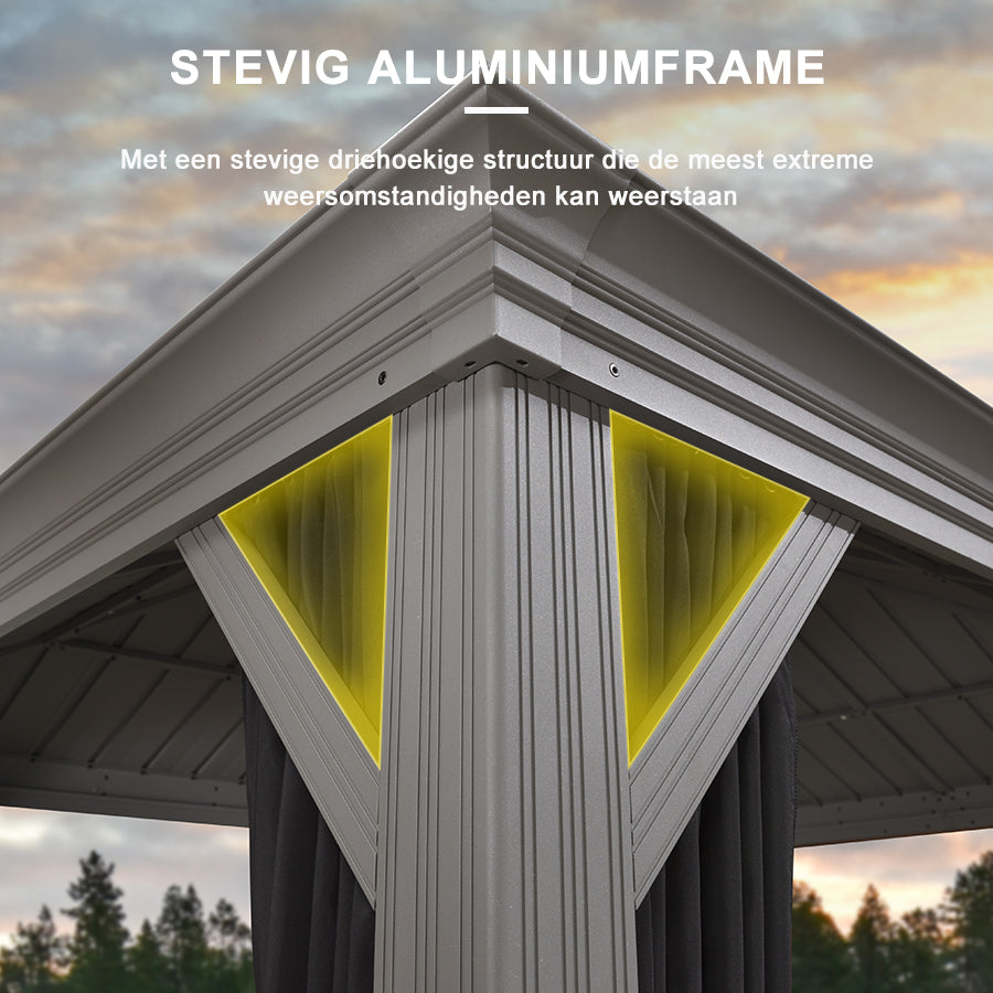 Purple Leaf Lichtgrijs Tuinpaviljoen met Dubbel Dak van Verzinkt Staal, Aluminium Frame, Insectenhor en Zijgordijnen