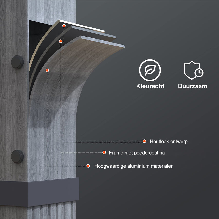 PURPLE LEAF Houten Look Pergola Dubbel Bovenframe Grijs Metaal Tuinpaviljoen Pergola Waterdicht Stabiel Wintervast, Tuinpaviljoen Met Zonnescherm Afdak-WPG