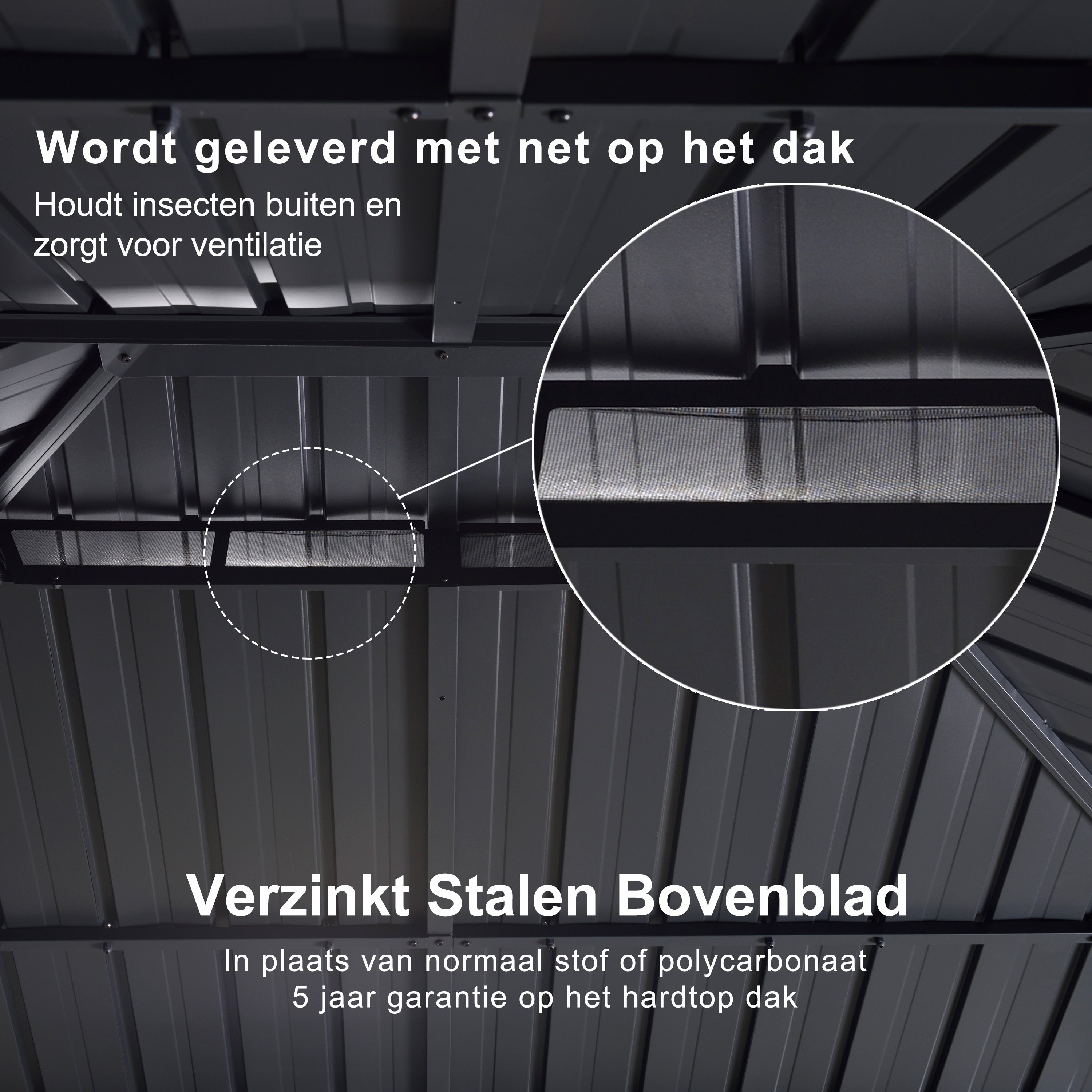 PURPLE LEAF Tuinpaviljoen Voor Achtertuin, Hardtop, Gegalvaniseerde Stalen Luifel, met Sfeerverlichting – Transparante Uitvoering