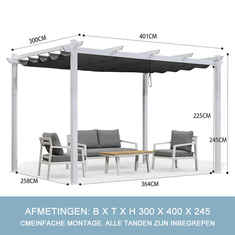 PURPLE LEAF Wit Pergola Dubbel Top Frame Waterdicht Stabiel Wintervast Intrekbare Luifel Pergola Aluminium-PG