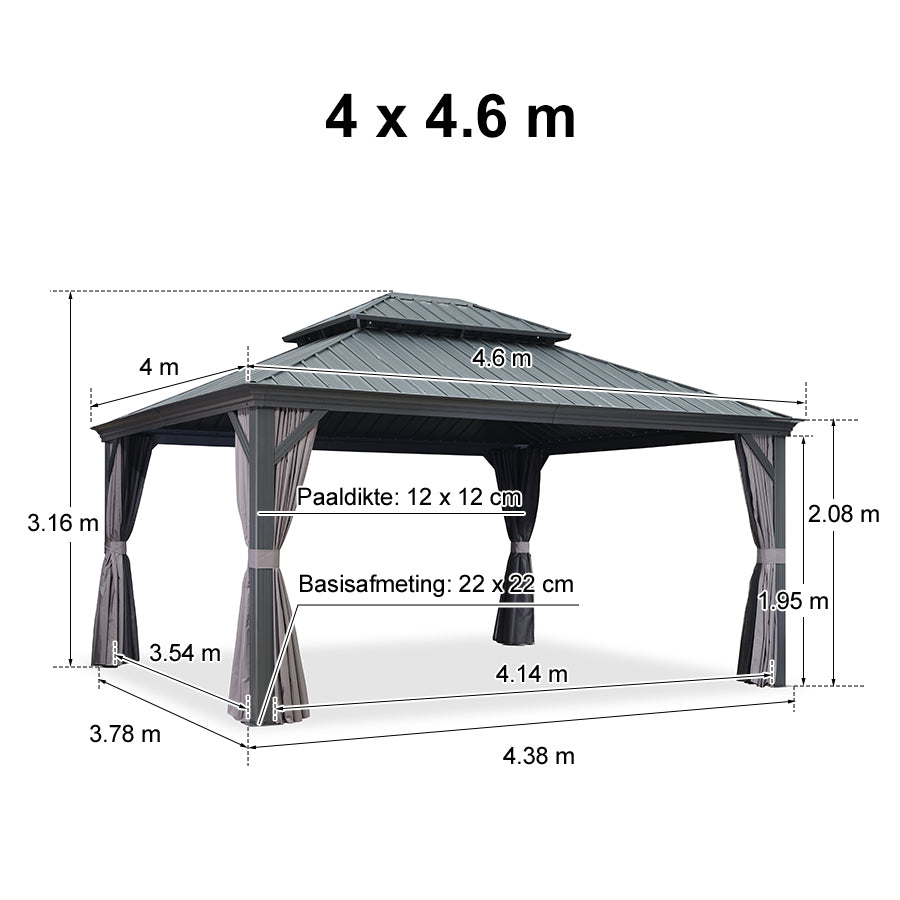 PURPLE LEAF Tuinpaviljoen Voor Achtertuin Grijs Hardtop Gegalvaniseerd Stalen Dak Luifel met Upgrade Gordijn