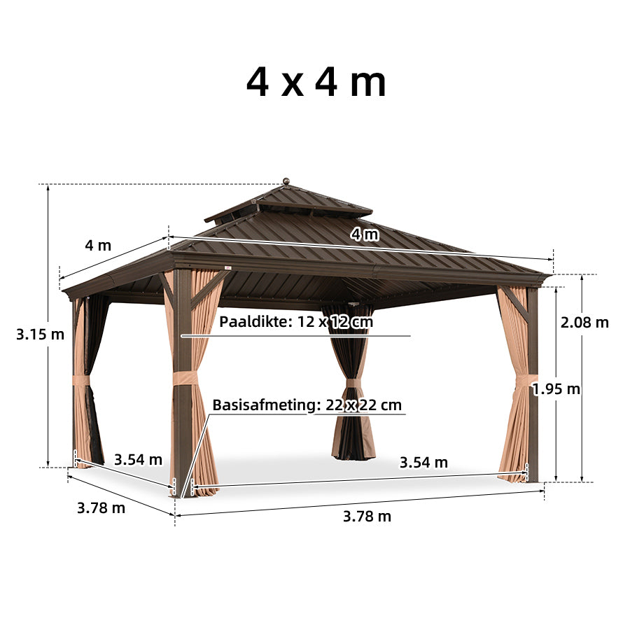 PURPLE LEAF Luxe Hardtop Paviljoen Bronzen Frame Dubbel Dak Tuin Warmwitte Verlichting