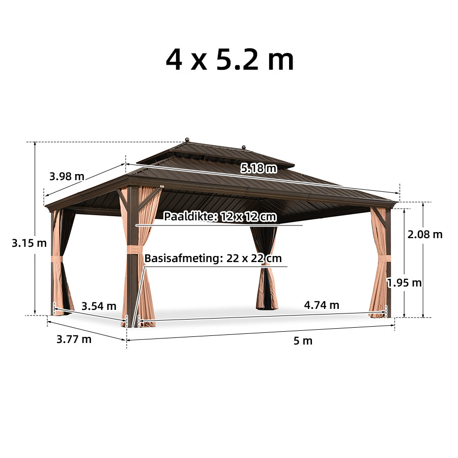 PURPLE LEAF Luxe Hardtop Paviljoen Bronzen Frame Dubbel Dak Tuin Warmwitte Verlichting