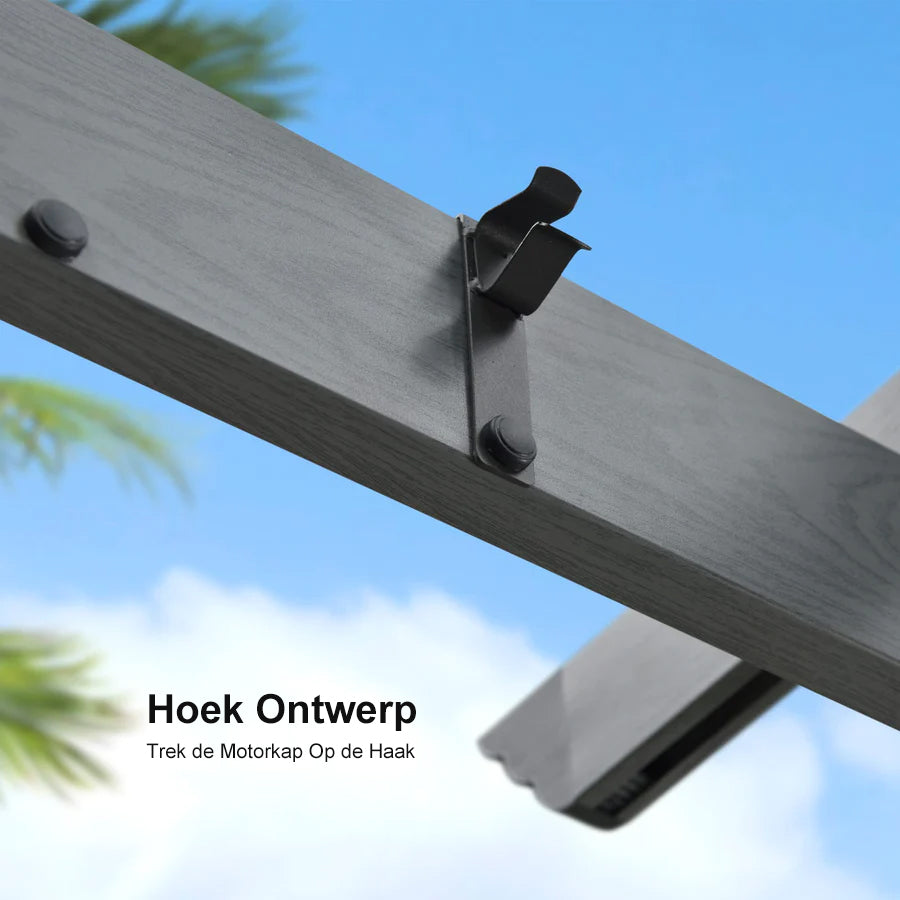 PURPLE LEAF Houten Look Pergola Dubbel Bovenframe Grijs Metaal Tuinpaviljoen Pergola Waterdicht Stabiel Wintervast, Tuinpaviljoen Met Zonnescherm Afdak-WPG