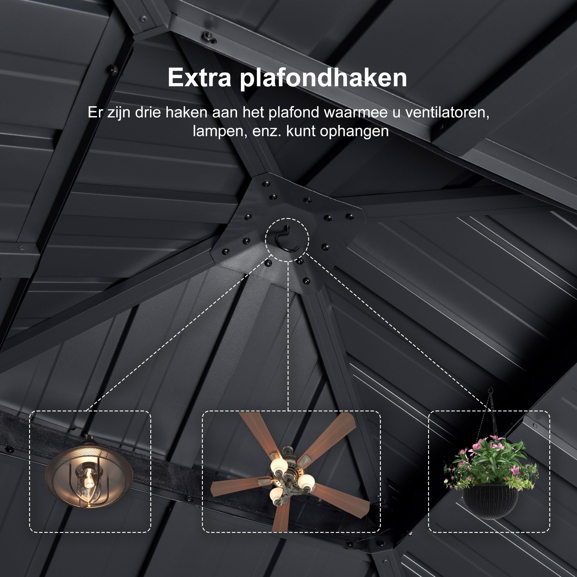 PURPLE LEAF Hardtop Prieel Basismodel Gegalvaniseerd Stalen Dak Aluminium Frame met Gordijn en Klamboe – Grijs