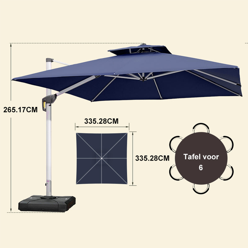 PURPLE LEAF Dubbele Top 360 Graden Rotatie 300x300cm/330x330cm/365x365 cm Vierkante Outdoor Tuin Parasol