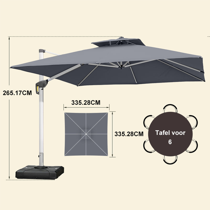 PURPLE LEAF Dubbele Top 360 Graden Rotatie 300x300cm/330x330cm/365x365 cm Vierkante Outdoor Tuin Parasol