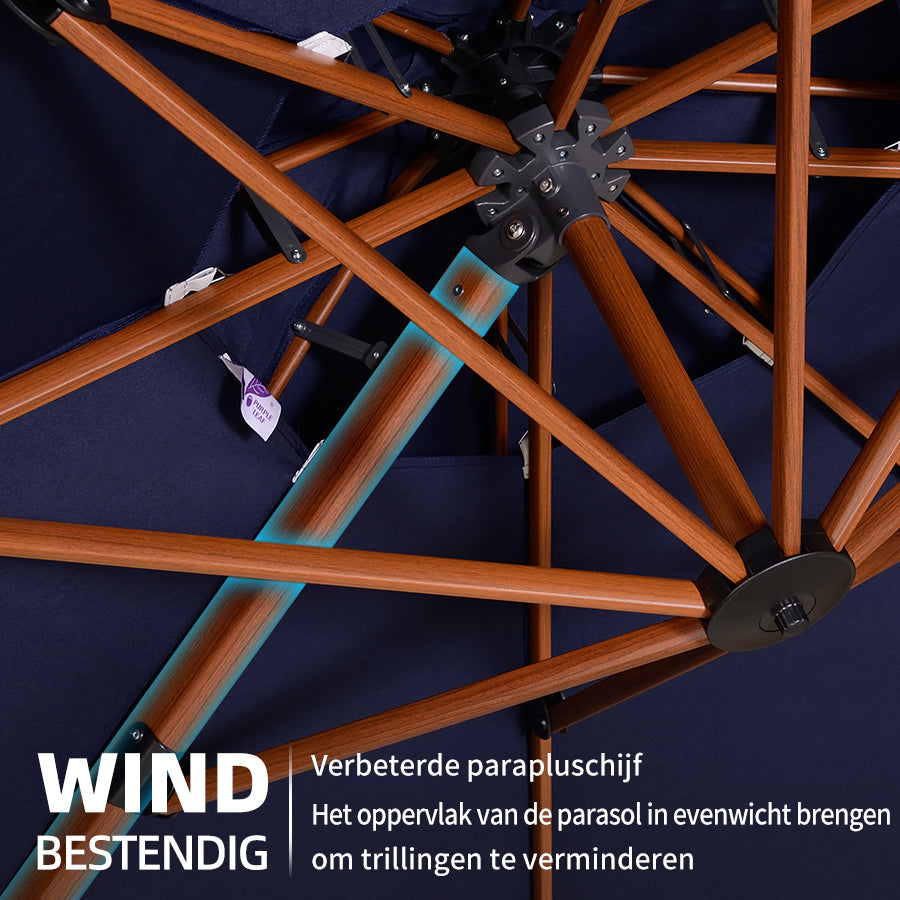 PURPLE LEAF Dubbele Top 330cm/365cm Ronde Aluminium Terrasparasol In Houtkleur
