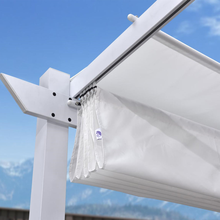 PURPLE LEAF Outdoor Intrekbare Pergola met Dubbele Zonwering Luifel Wit Heavy-Duty Aluminium Pergola Patio Moderne Pergola voor Tuin Dek en Achtertuin, Wit