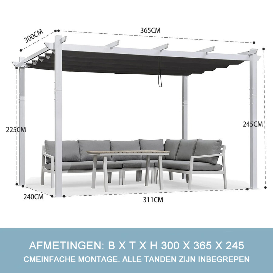 PURPLE LEAF Wit Pergola Dubbel Top Frame Waterdicht Stabiel Wintervast Intrekbare Luifel Pergola Aluminium-PG