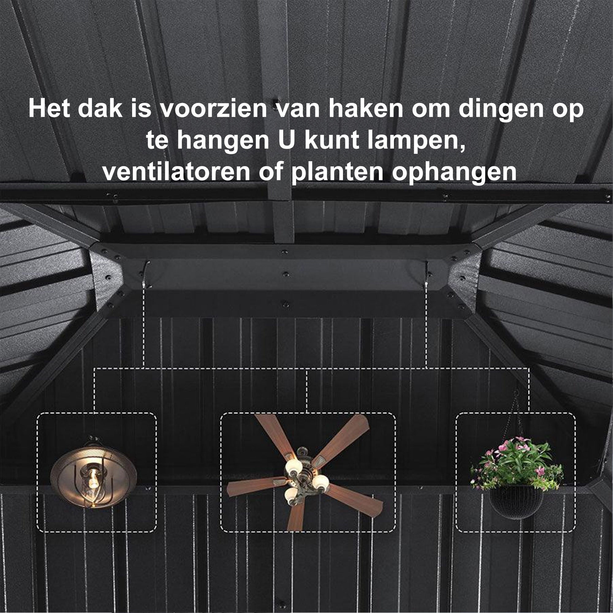 PURPLE LEAF Tuinpaviljoen Voor Achtertuin, Hardtop, Gegalvaniseerde Stalen Luifel, met Sfeerverlichting – Transparante Uitvoering