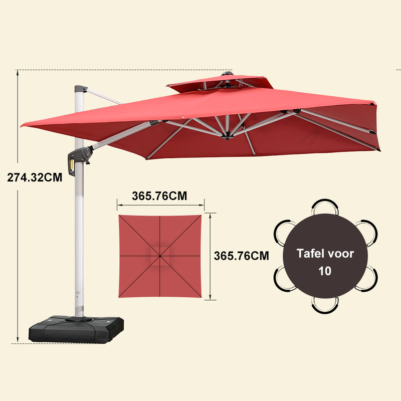 PURPLE LEAF Dubbele Top 360 Graden Rotatie 300x300cm/330x330cm/365x365 cm Vierkante Outdoor Tuin Parasol