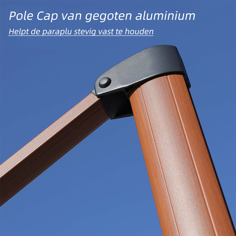 PURPLE LEAF Dubbele Top 330cm/365cm Ronde Aluminium Terrasparasol In Houtkleur