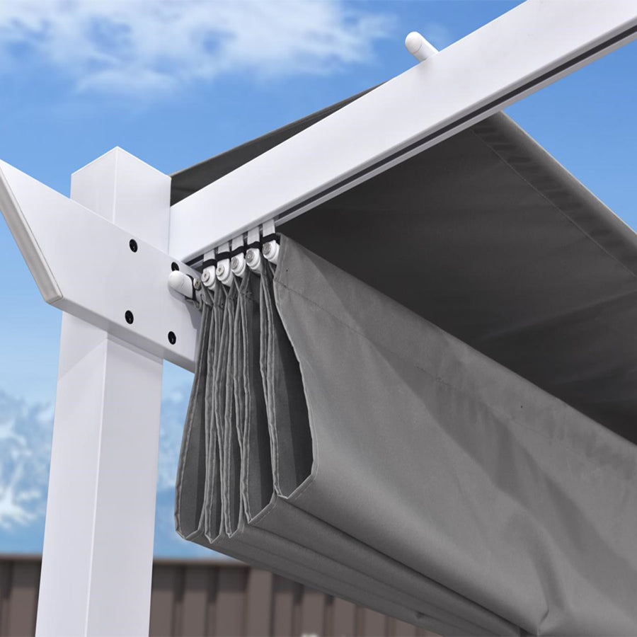 PURPLE LEAF Outdoor Intrekbare Pergola met Dubbele Zonwering Luifel Wit Heavy-Duty Aluminium Pergola Patio Moderne Pergola voor Tuin Dek en Achtertuin, Wit