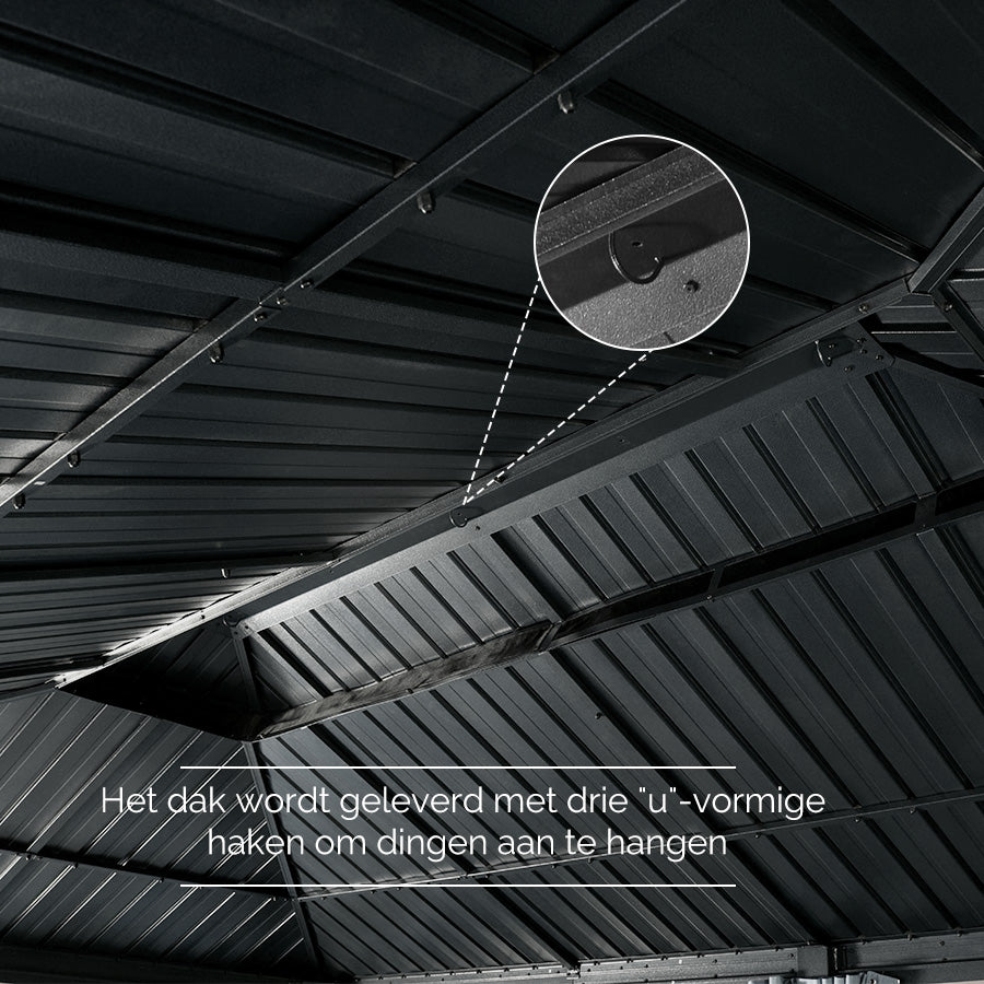 PURPLE LEAF Tuinpaviljoen Voor Achtertuin Grijs Hardtop Gegalvaniseerd Stalen Dak Luifel met Upgrade Gordijn