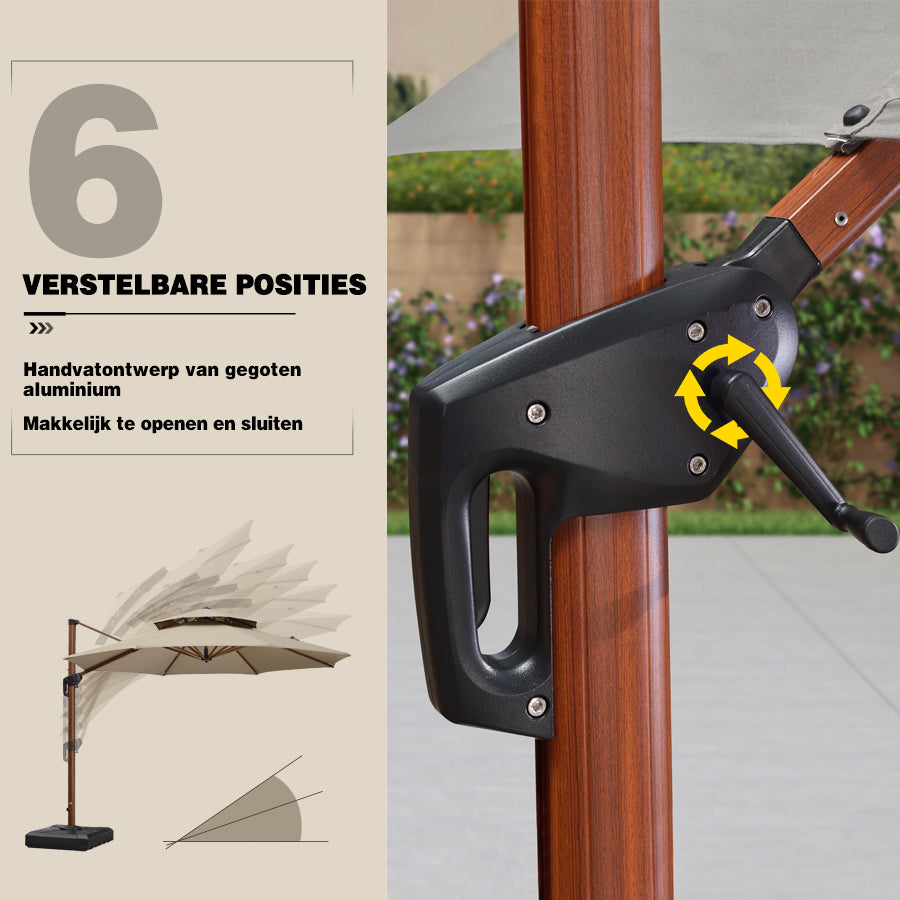 PURPLE LEAF Dubbele Top 330cm/365cm Ronde Aluminium Terrasparasol In Houtkleur