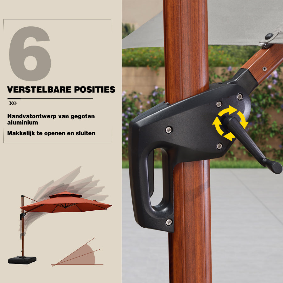 PURPLE LEAF Dubbele Top 330cm/365cm Ronde Aluminium Terrasparasol In Houtkleur