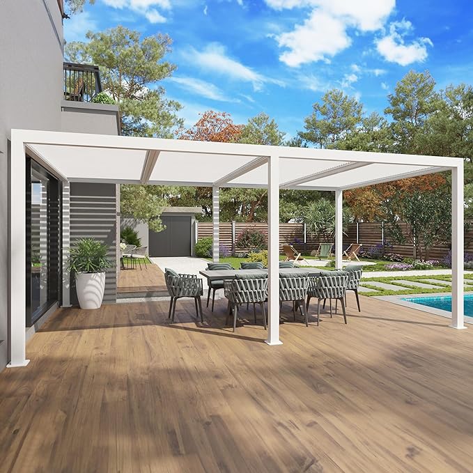 PURPLE LEAF Outdoor Louvered Pergola Aluminium Wit Pergola Patio Metal pergola met verstelbare Rainproof Hardtop Gazebo Modern voor Tuin Gazons Party