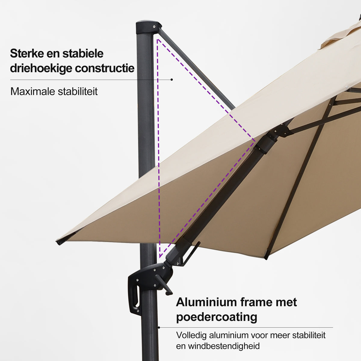 PURPLE LEAF Grote Parasol – Draaibare & Kantelbare Zweefparasol voor Terras & Tuin