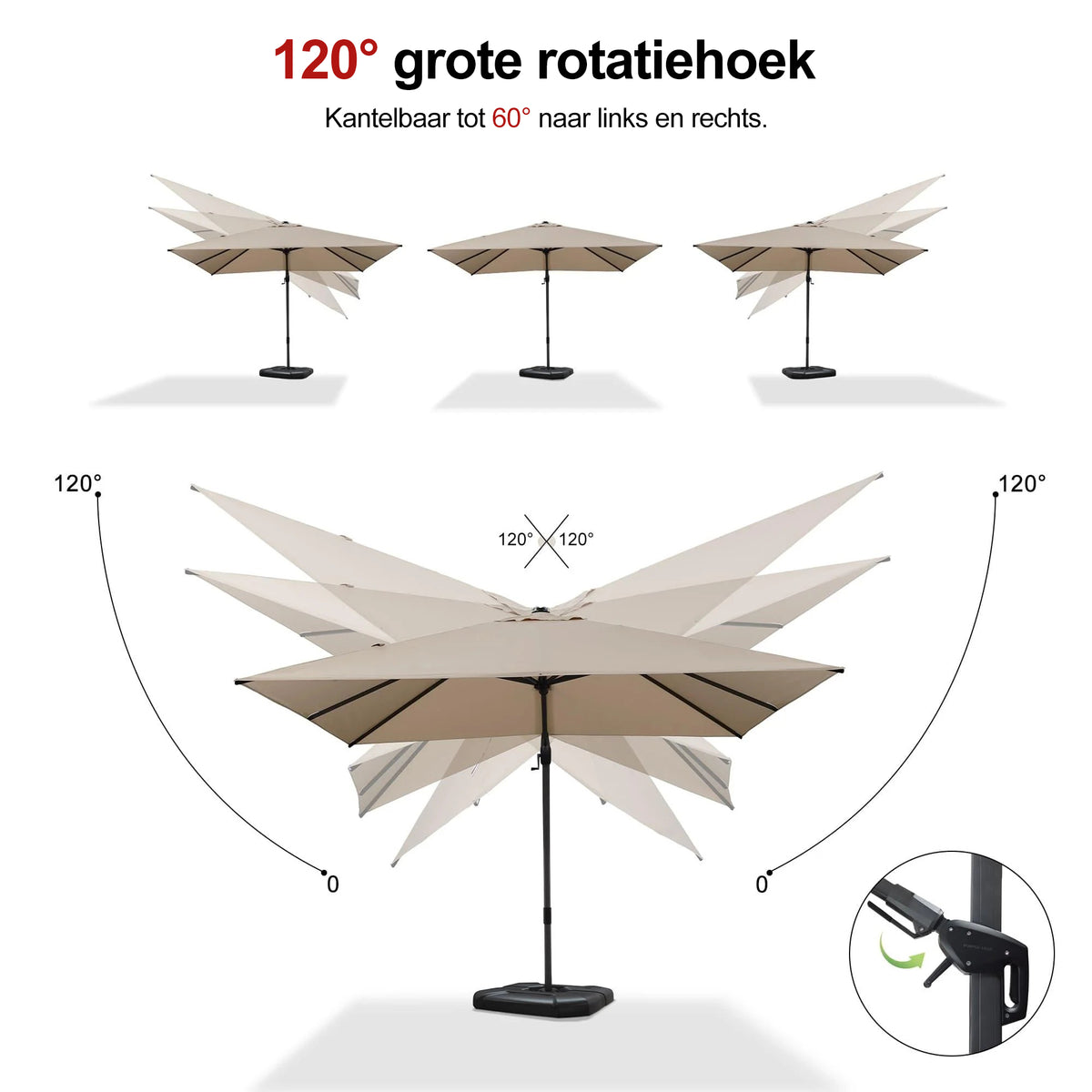 PURPLE LEAF Grote Parasol – Draaibare & Kantelbare Zweefparasol voor Terras & Tuin