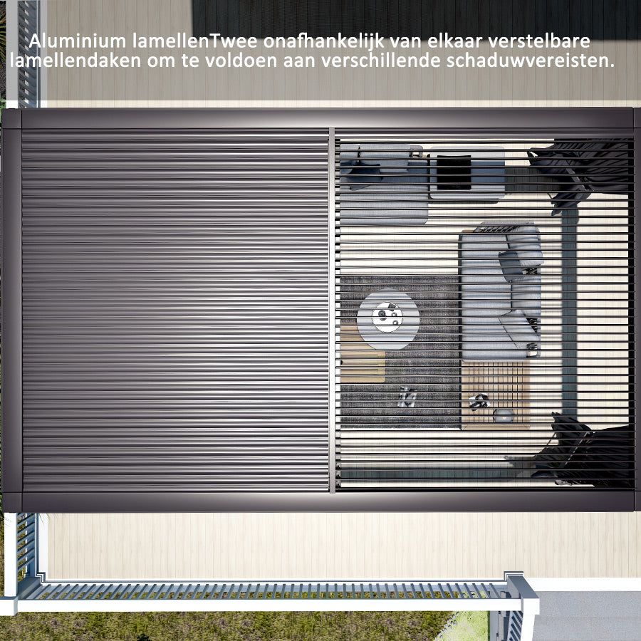 PURPLE LEAF Paviljoen 3 x 4 m Waterdichte Stalpergola met Roosterdak Aluminium Terrasoverkapping Hardtop Paviljoen met Klamboes en Gordijnen, Grijs