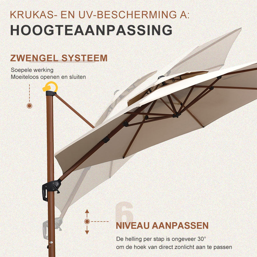 PURPLE LEAF Dubbele Top 330cm/365cm Ronde Aluminium Terrasparasol In Houtkleur