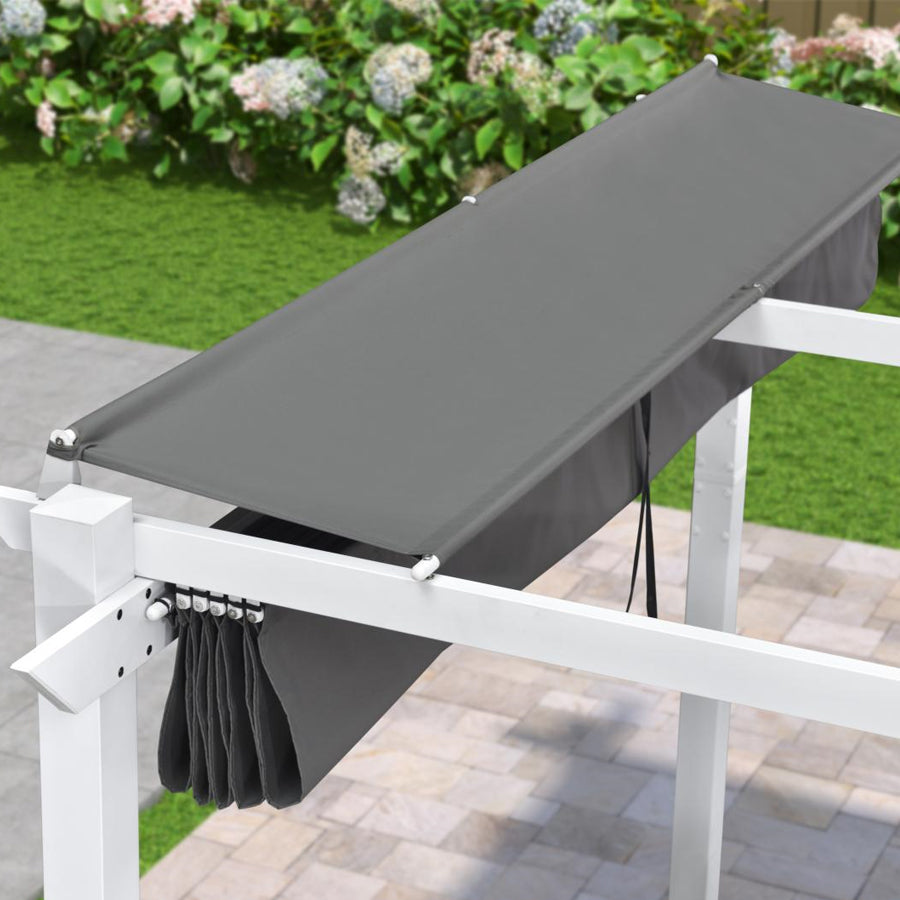 PURPLE LEAF Outdoor Intrekbare Pergola met Dubbele Zonwering Luifel Wit Heavy-Duty Aluminium Pergola Patio Moderne Pergola voor Tuin Dek en Achtertuin, Wit