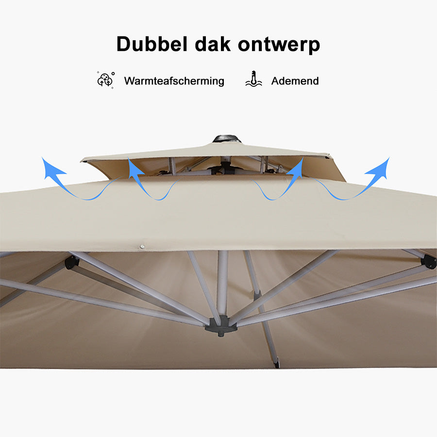 PURPLE LEAF Dubbele Top 360 Graden Rotatie 300x300cm/330x330cm/365x365 cm Vierkante Outdoor Tuin Parasol