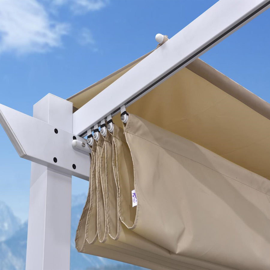 PURPLE LEAF Outdoor Intrekbare Pergola met Dubbele Zonwering Luifel Wit Heavy-Duty Aluminium Pergola Patio Moderne Pergola voor Tuin Dek en Achtertuin, Wit