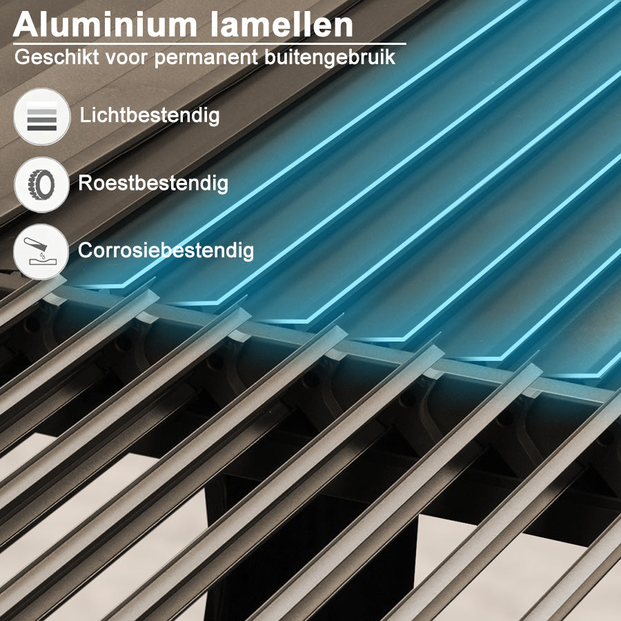 PURPLE LEAF Paviljoen 3 x 4 m Waterdichte Stalpergola met Roosterdak Aluminium Terrasoverkapping Hardtop Paviljoen met Horren en Gordijnen, Brons