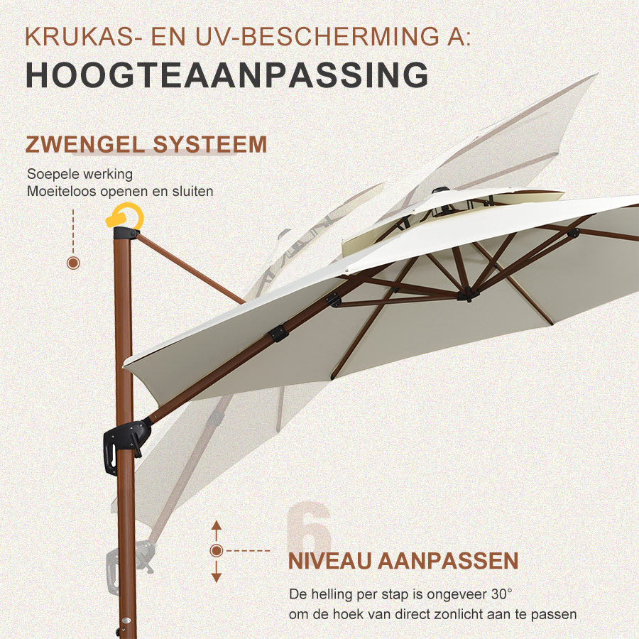 PURPLE LEAF Dubbele Top 330cm/365cm Ronde Aluminium Terrasparasol In Houtkleur