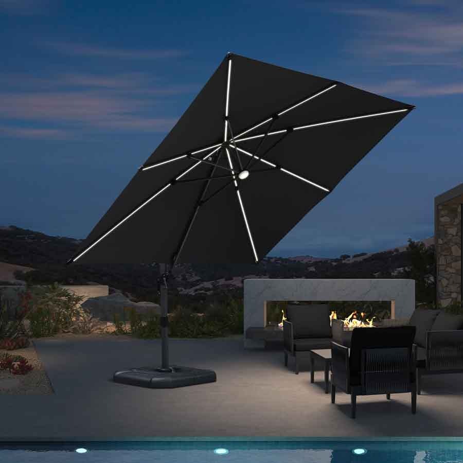 PURPLE LEAF Parasol LED Zweefparasol Vierkant 300x300 cm, Kantelbaar en 360° Draaibaar voor Terras en Zwembad