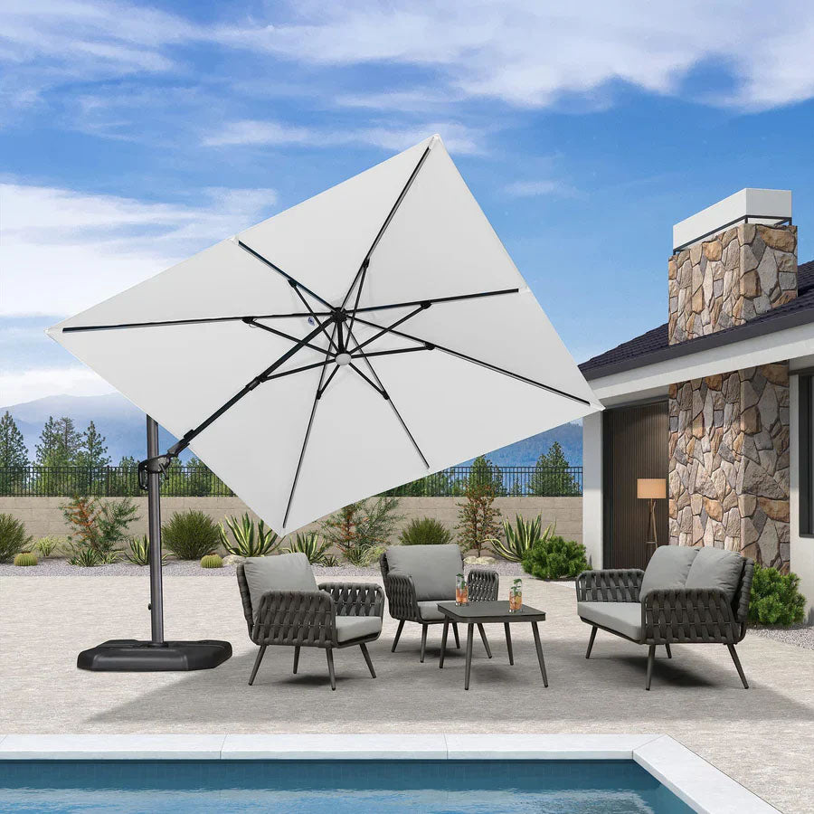 PURPLE LEAF Parasol LED Zweefparasol Vierkant 300x300 cm, Kantelbaar en 360° Draaibaar voor Terras en Zwembad