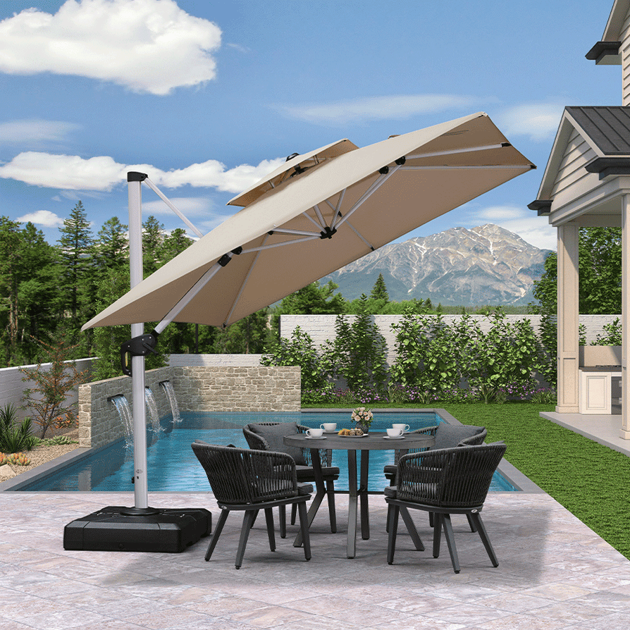 PURPLE LEAF Dubbele Top 360 Graden Rotatie 300x300cm/330x330cm/365x365 cm Vierkante Outdoor Tuin Parasol