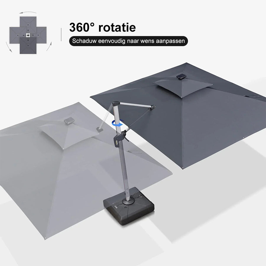PURPLE LEAF Rechthoekige Dubbele Tuinparasol van Aluminium met LED en Slinger voor Balkon en Tuin