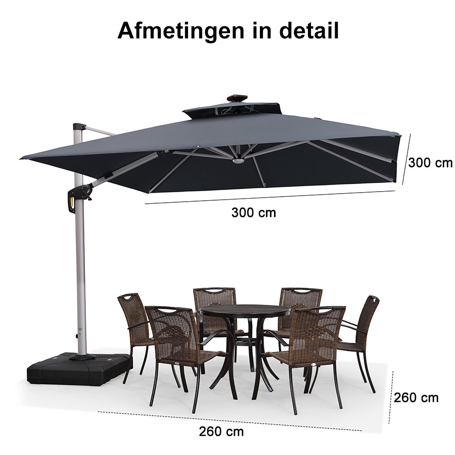 PURPLE LEAF Dubbele Top 300x300 / 330x330 cm Vierkant Outdoor  Terrasparasol Met Verlichting
