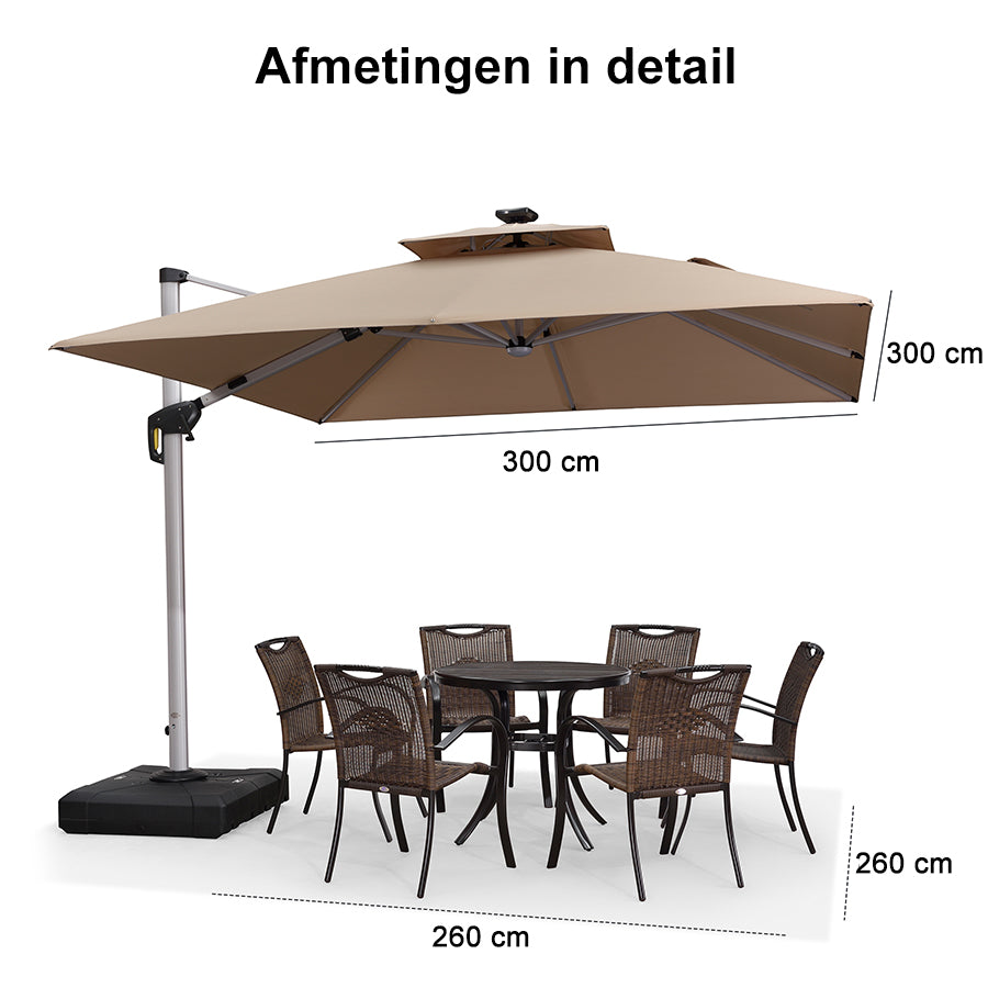 PURPLE LEAF Dubbele Top 300x300 / 330x330 cm Vierkant Outdoor  Terrasparasol Met Verlichting