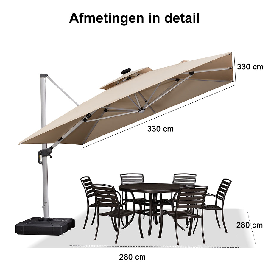 PURPLE LEAF Dubbele Top 300x300 / 330x330 cm Vierkant Outdoor  Terrasparasol Met Verlichting