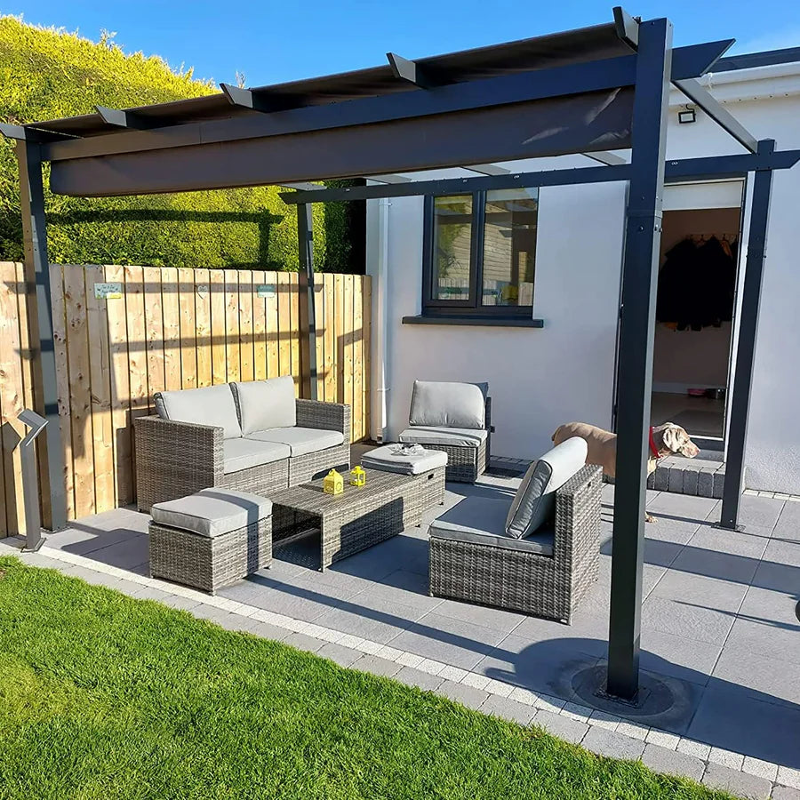 PURPLE LEAF Intrekbare aluminium buitenpergola met zonnescherm luifel, patio, achtertuin schuilplaats, metalen barbecue paviljoen-PRG